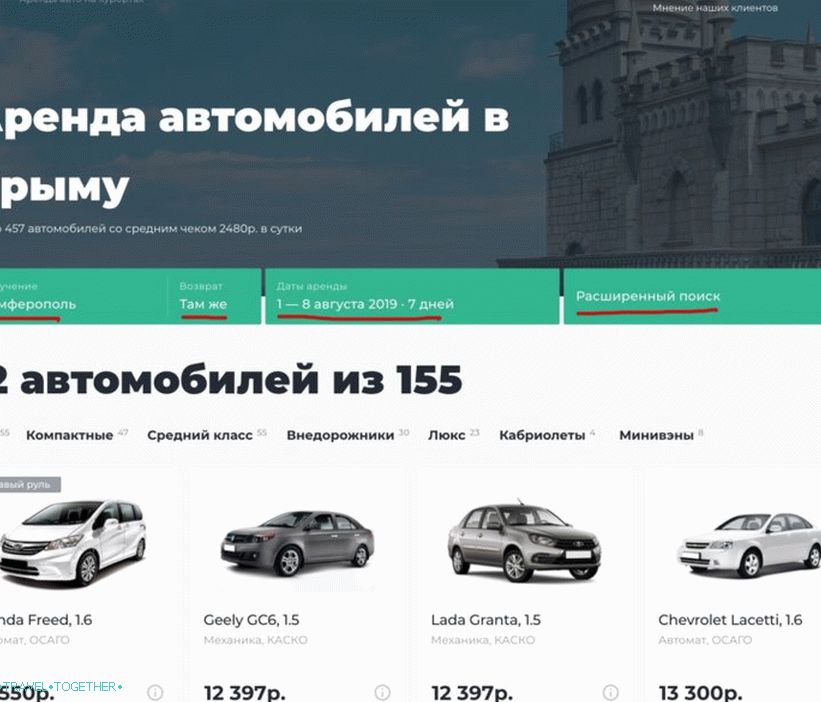Rent a car in the Crimea, we set the criteria