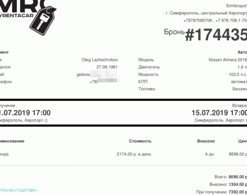 This is what a voucher for a rental car in Crimea looks like