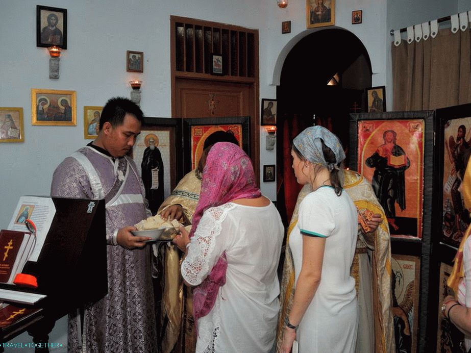 Russian pilgrims in the Orthodox Church of Medan