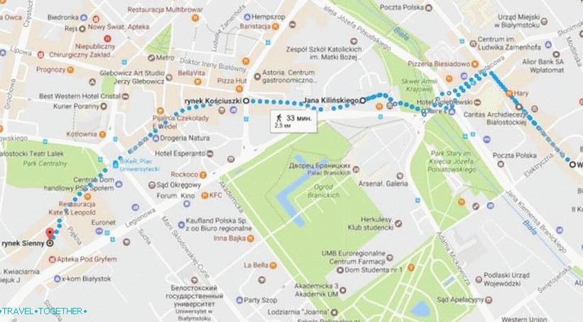 Route through the historic center - map