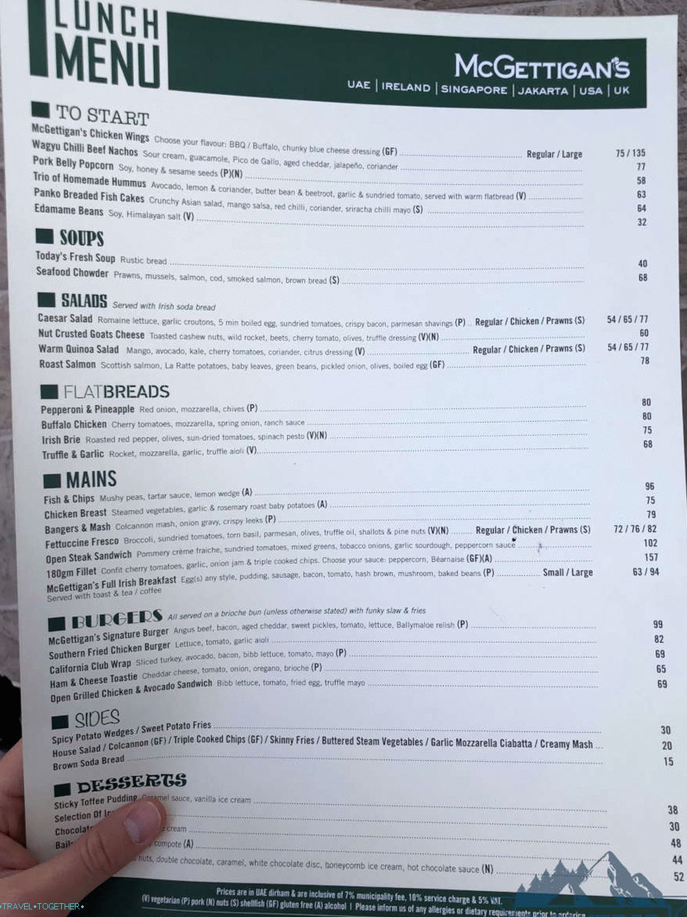 Menu at Mcgettigans Cafe