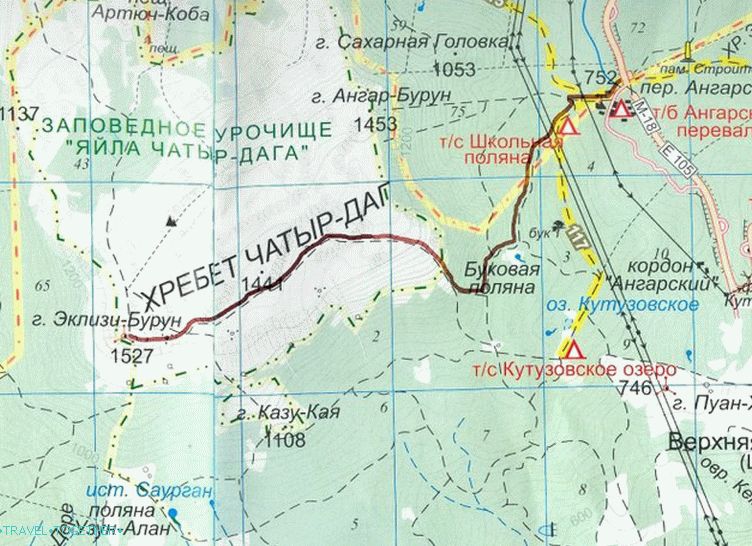 The map of the tourist route to Chatyr Dag