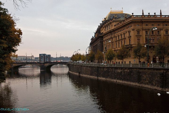 Embankment of the Vltava River, the center of Prague