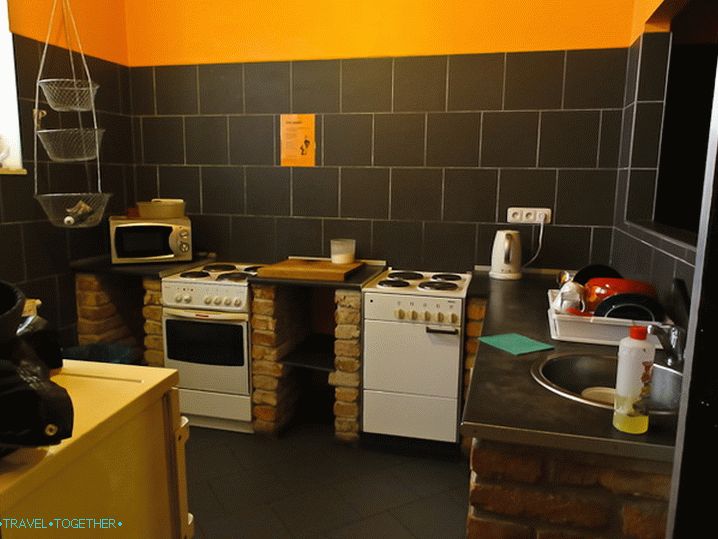 One of the kitchens in our hostel in Prague