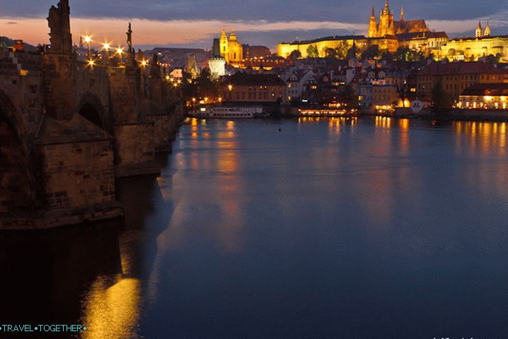 The center of Prague, the magical Prague Castle in the evening