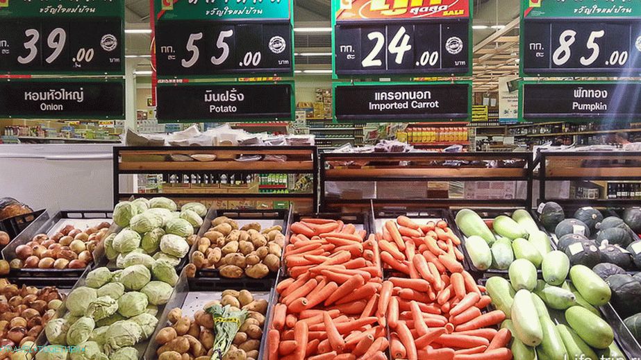 Usual vegetables in Big C with prices