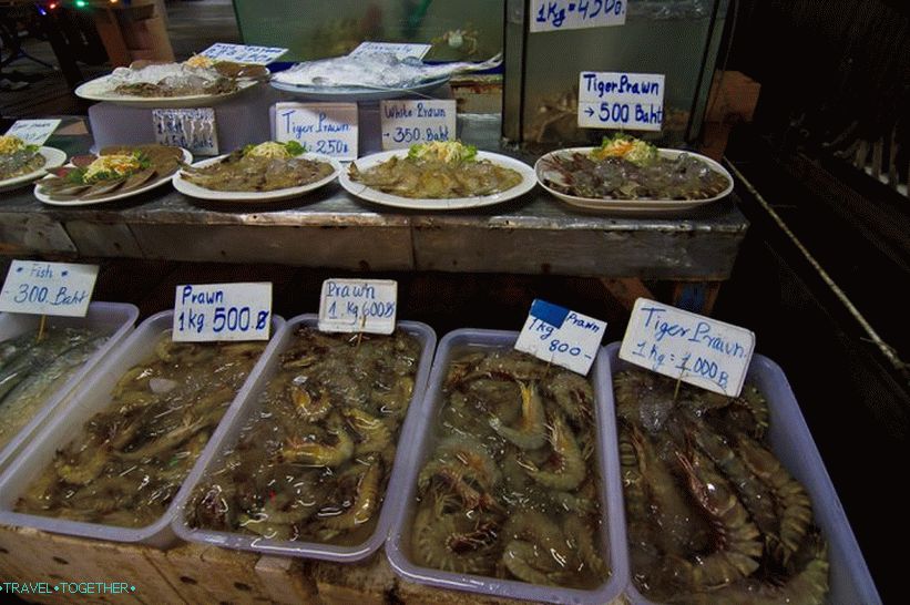 Prices for seafood in a cafe