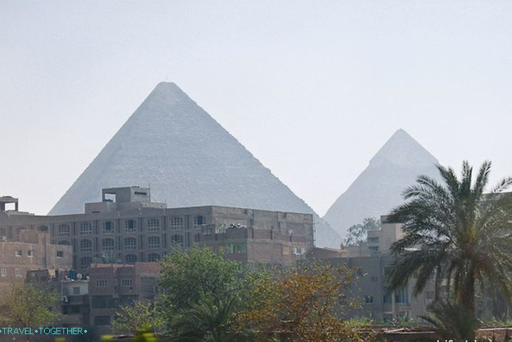 View from Cairo to the ancient pyramids.