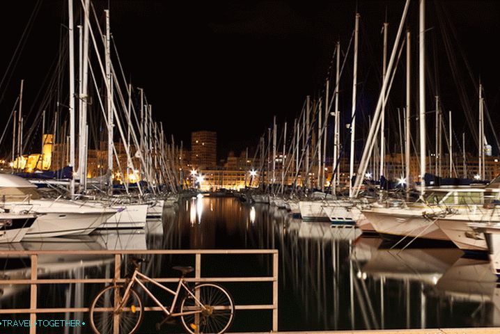 The night shore of the Mediterranean, the city of Marseille