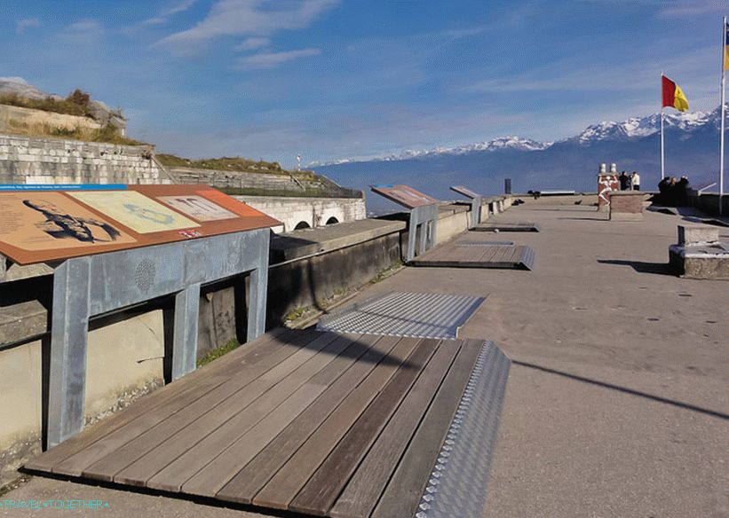 Stands with information on the second lookout of the Bastille of Grenoble