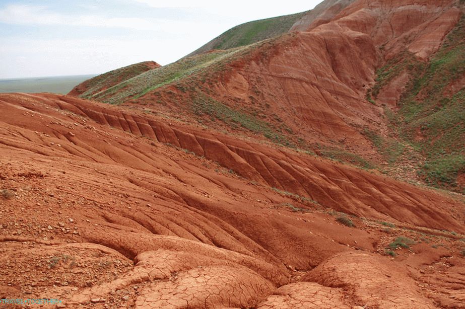 Red rocks at the foot of the Bolshoi Bogdo mountain, Astrakhan region