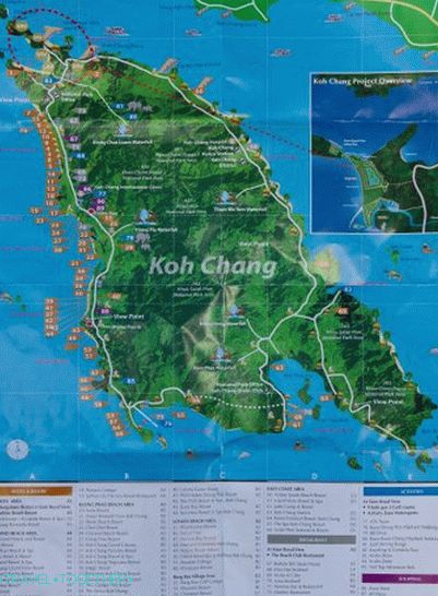 Map of Koh Chang with hotels and landmarks