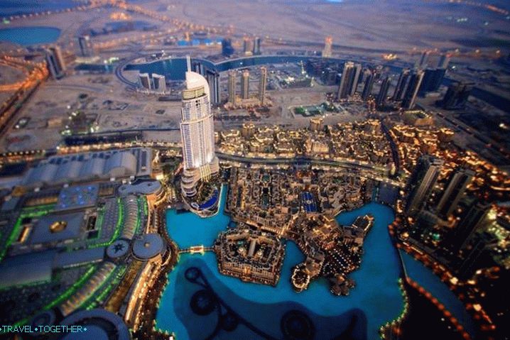 UAE, View of the night city from the observation deck of the Burj Khalifa tower