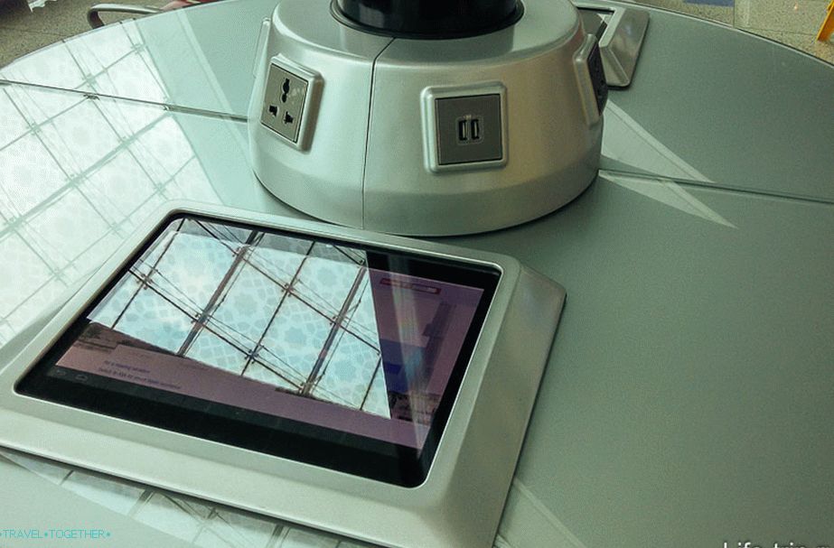 An hour of free Internet is given at the airport, and there are such tablets and sockets