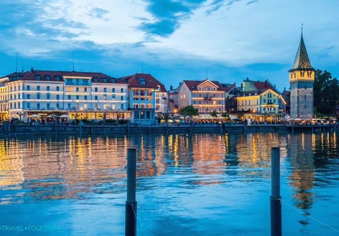 The architectural ensemble of the harbor at sunset