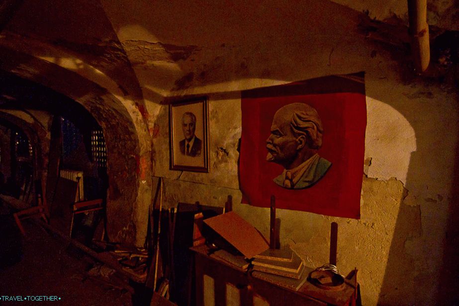 Portraits of the former leader hang in the basement corridors