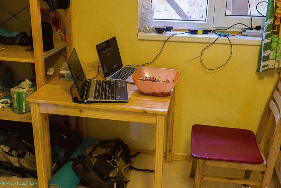 My desk, where there is a smooth transition from Windows to Mac