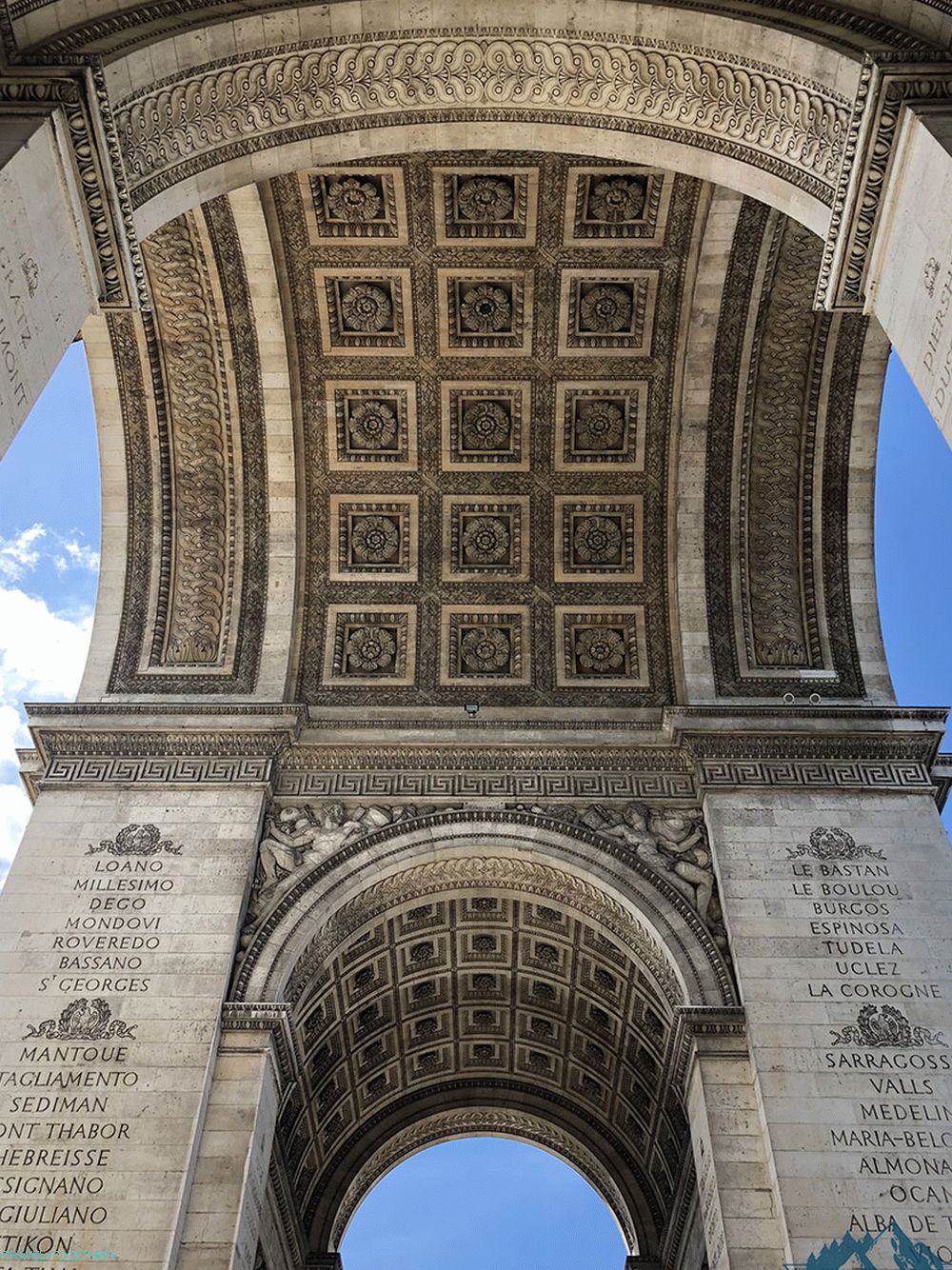 Arc de Triomphe from below in Paris