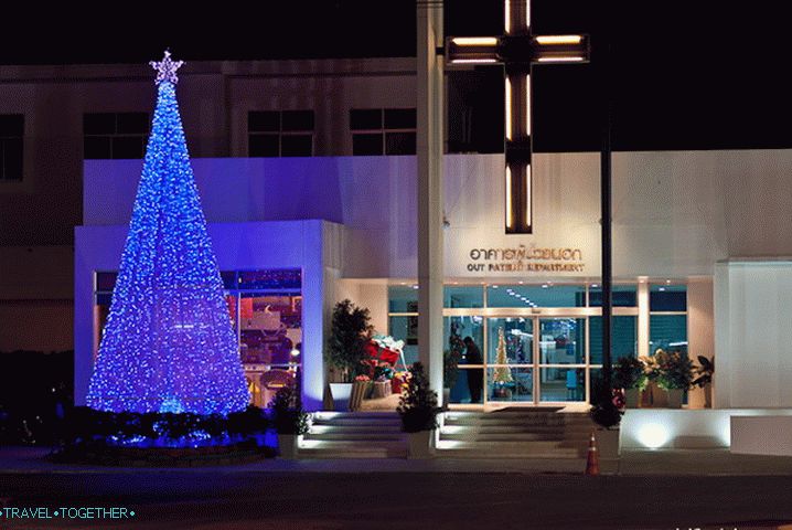 In the evening it turns into a blue Christmas tree