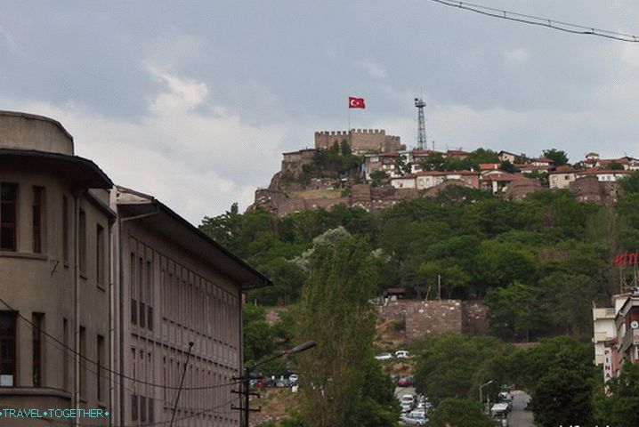 The flag is at the top of the old city of Ankara.