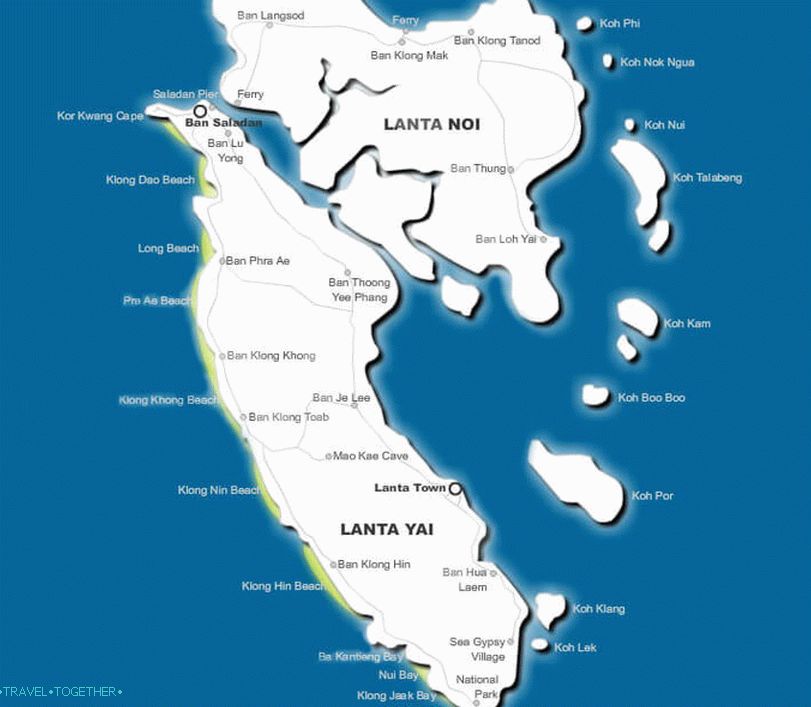 Map of the beaches of Koh Lanta