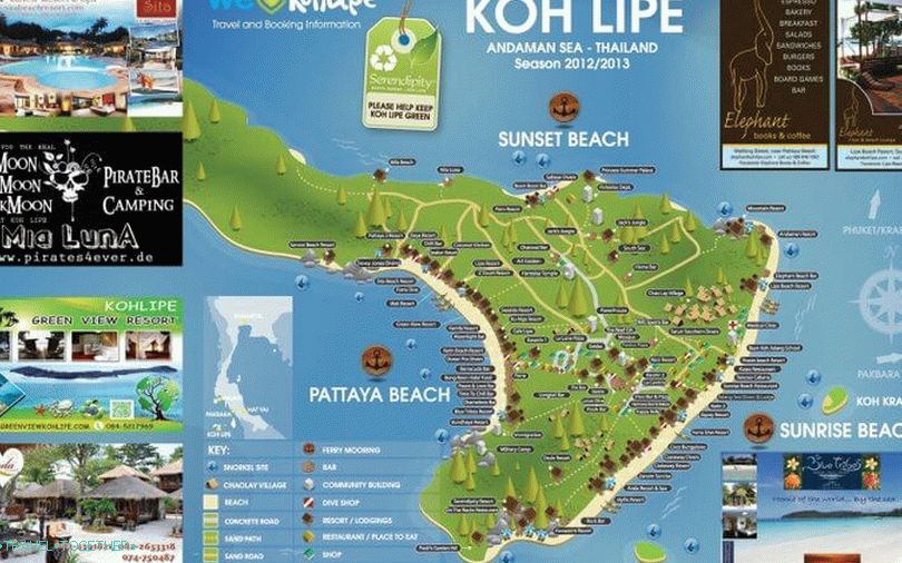 Map of the island of Koh Lipe with hotels