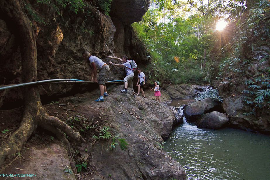 We go to a small gorge through the real jungle