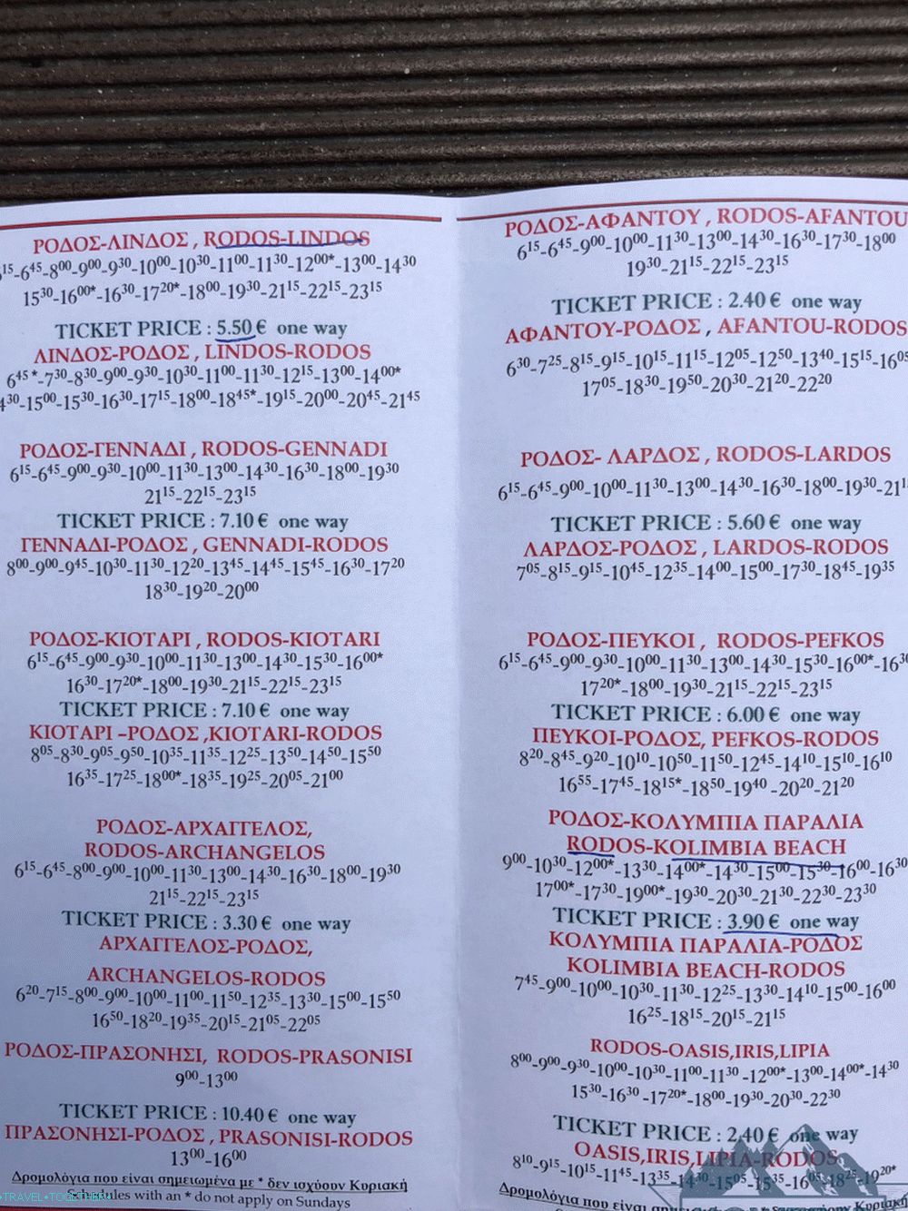 Bus Schedule on Rhodes