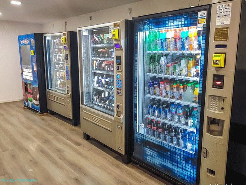 Automatic machines with water and chocolates, prices, like at the airport