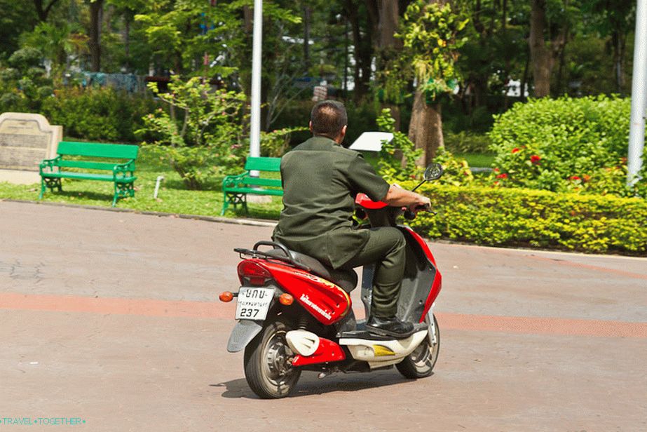 Guards ride bikes through the park