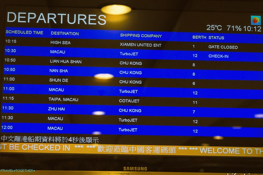 Departure scoreboard, we are looking for our own ferry and time, look at the gate