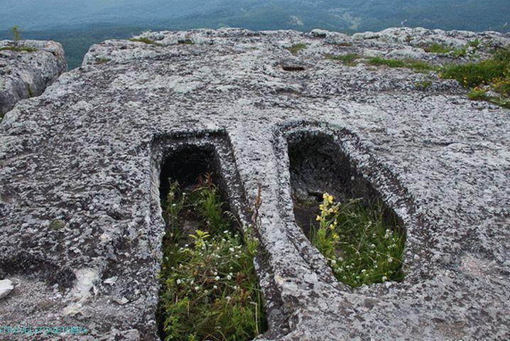 Graves in the cave city of Mangup-Kale. Crimea.