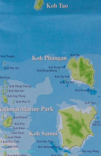 Location of Samui, Phangan and Tao in the Gulf of Thailand