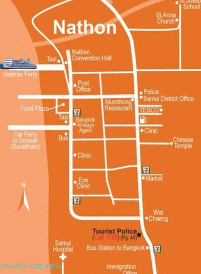 Map of Nathon Town on Samui