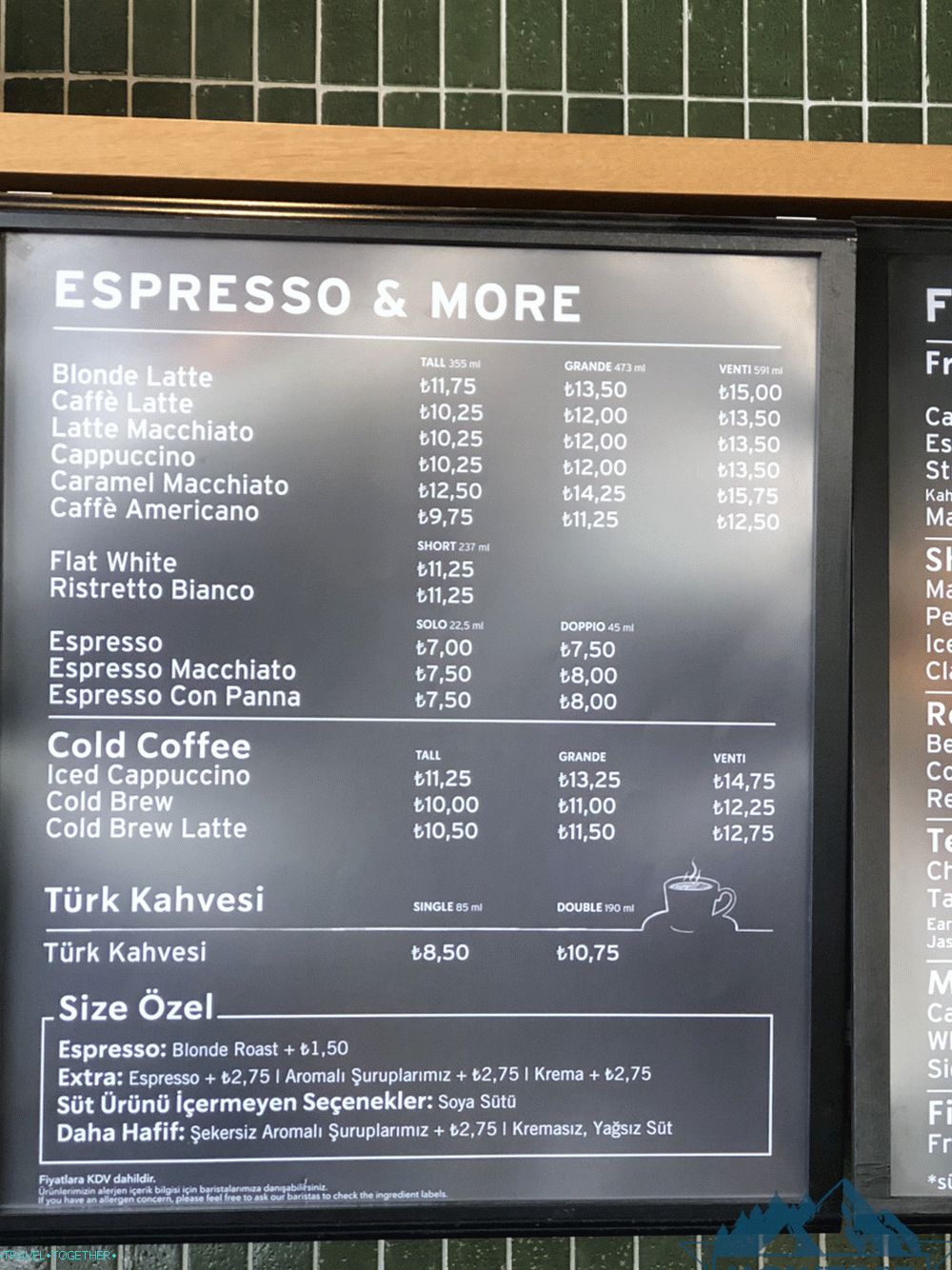 Prices at Starbucks Turkey