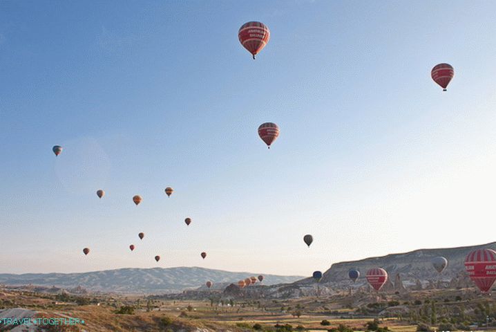 The darkness of the balls over Goreme. Cappadocia.