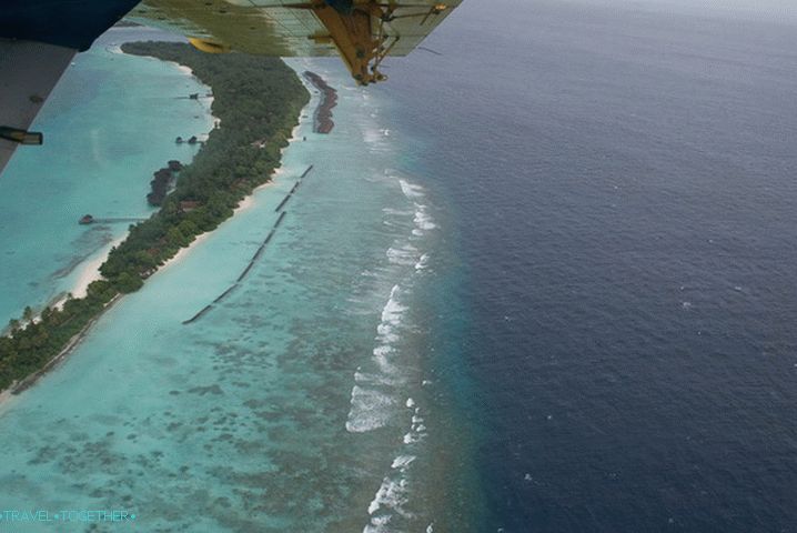 Over the Maldives on a seaplane.