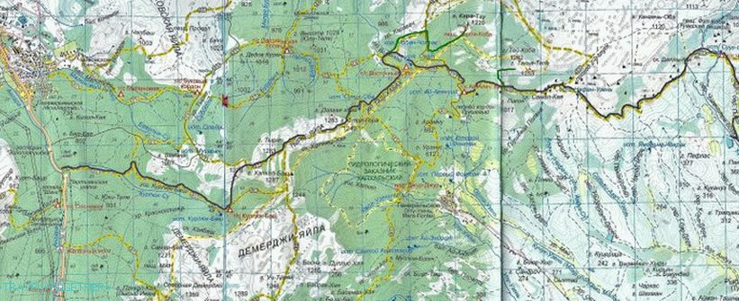 Kurluk Su - Tyrke - Karabi - Rybachye tourist route map