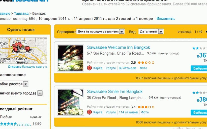 Hotel search results for all booking bases