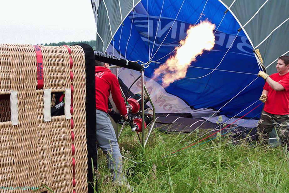 Then turn on the burner and fill with hot air