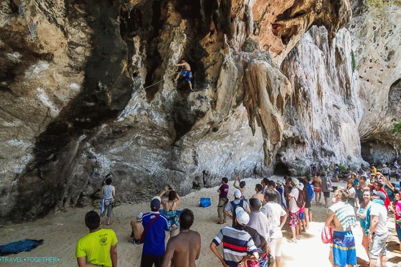 On Pranang beach, everyone is very interested in a couple of climbers