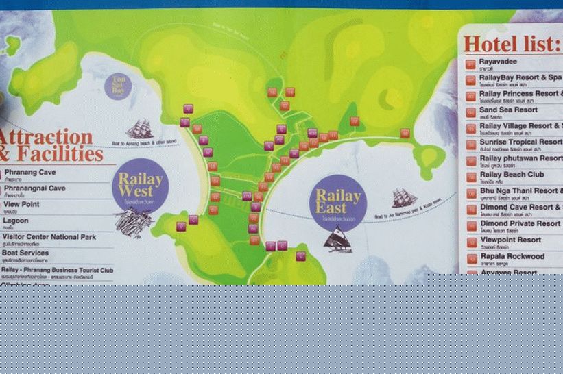 Map of the peninsula Railay and beaches