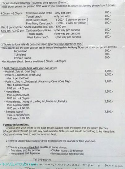 The cost of the boat Ao Nang - Raleigh