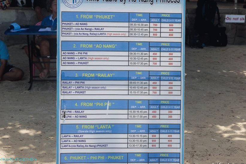 Schedule of boats Reilly-Krabi-Phuket