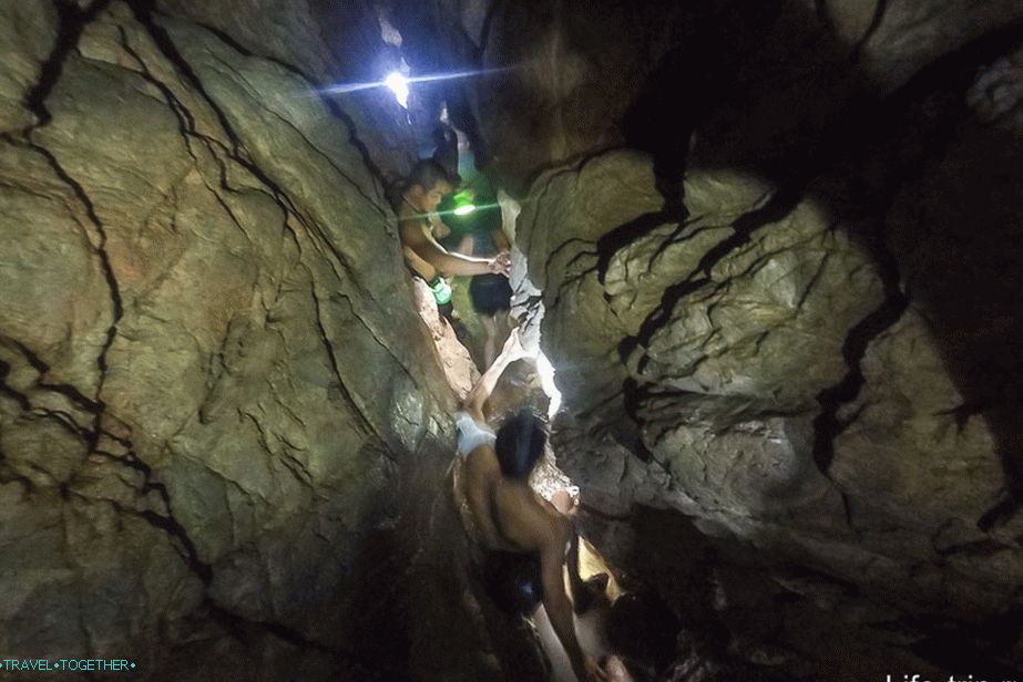 In one place, 40 cm wide and waist-deep in water