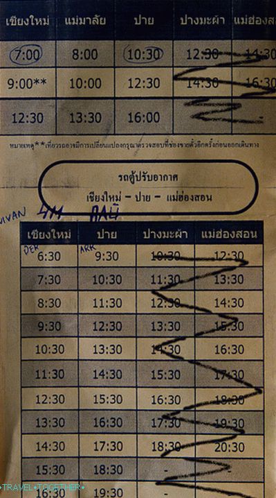 Schedule of buses and minibuses from Chiang Mai to Pai