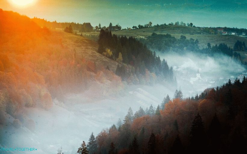 Romanian landscapes. Fog in the Carpathians