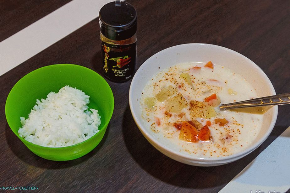 Tom Kha soup + rice + pepper to taste
