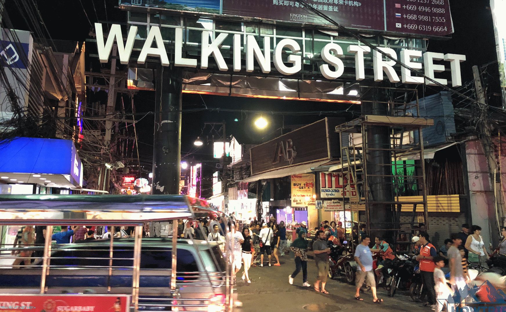 Walking street in Thailand in the evening