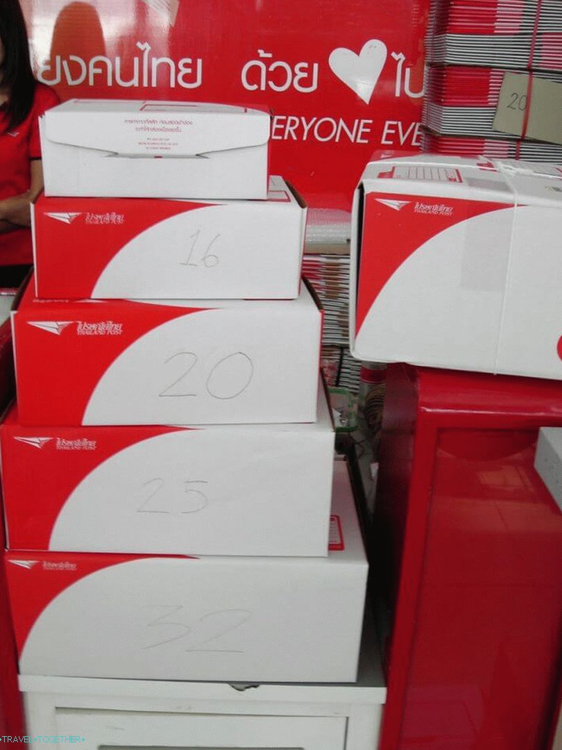 The price of boxes at the post office of Thailand in baht